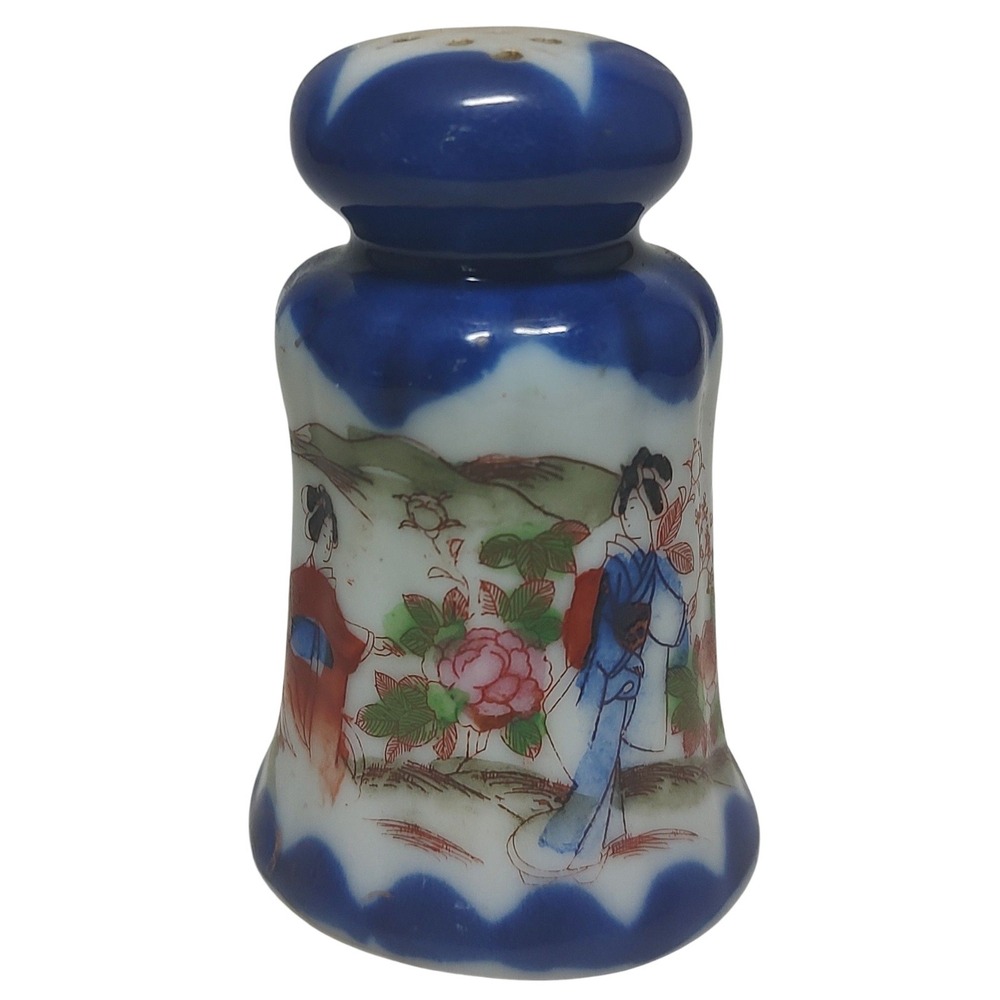 Vintage Porcelain‎ Japanese Geisha Girl Pepper Shaker Hand Painted Cobalt Blue